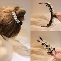 Fresh temperament Shell flowers Rhinestone meatballs Hair card Hair grab exquisite back of the head grab clip Korean woman grab card