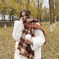 ins Wind scarf female winter thickened Korean students Joker cute soft sister British red lattice subnet red scarf