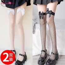 Black silk white fishing net silk stocking female Charlace thin with a knee-length cylinder Sexy butterfly knot pure desire silk stockings