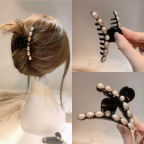Fresh girl ins hair card sweet hairpin back of the head net red pearl headdress bangs clip Temperament large grab clip