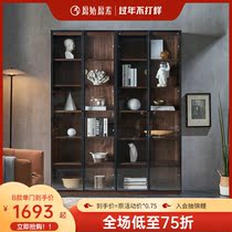 Primitive Solid Wood Bookcase Nordic Oak Black Walnut Bookshelf Modern Simple Study Rack D6172