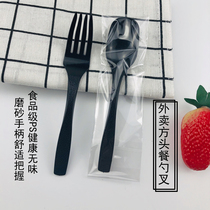 Thickened disposable square head plastic spoon paper towel tableware set 16CM black meal spoon Ice cream mousse yogurt spoon