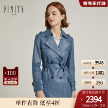 FINITY2021 Winter New Ladies Leather Fashion Leather Coat Blue Suit Collar Sheepskin Jacket