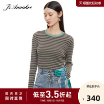 JUZUI Jiuzi 2021 autumn new casual round neck color striped slim bottom fashion women knitted sweater