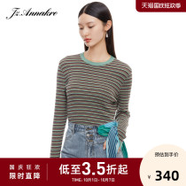 JUZUI Jiuzi 2021 autumn new casual round neck color striped slim bottom fashion women knitted sweater