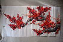 Meiqi Painting Academy 4 feet 1 4*0 7 meters Flowers and birds pure hand-painted Chinese painting Calligraphy and painting plum blossom red plum professional painter