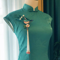 2021 medium and long solid color bone erosion simulation silk daily life clothing summer young slim flat rotator cuff retro cheongsam