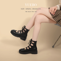 Thick Bottom Martin Boots 2022 Women Summer New Net Boots Slim breathable hollowed-out sandals Black small Heightening Short Boots