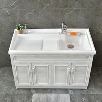  Balcony space aluminum laundry cabinet Bathroom cabinet combination with washboard Quartz stone wash basin laundry sink custom cut corners