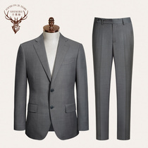 Ten meters cloth winter light gray suit mens suit fine Twill Italian British style slim semi-hemp lining blazer