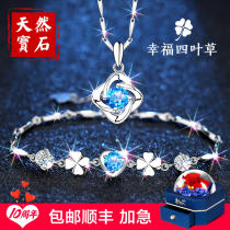 Four-leaf clover 999 sterling silver necklace female summer 2021 new couple silver pendant first jewelry birthday gift girl