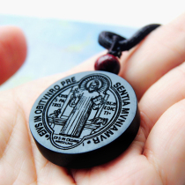  Necklace Pendant Ebony pendant Wooden necklace Saint Benedict Holy Card