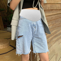 Pregnant womens shorts womens summer wear denim shorts summer thin hole pants outside wear bottom five-point pants summer clothes