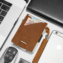 Creative Metal Wallet Man Genuine Leather Large Capacity Card Bag Documents Bag Theft Protection Brush Bank Card Bag Anti-Magnetic Card Cover Thin
