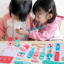 Wooden simulation little doctor toy set girl toolbox injection nurse children play house stethoscope