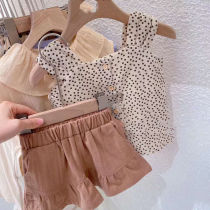 Childrens clothing 2021 summer new girls short skirt suit female baby Korean shorts foreign style two-piece set tide