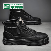 Mullinson black overwear boots leather mens boots British style leather boots autumn and winter mens shoes high-top Martin boots locomotive short boots