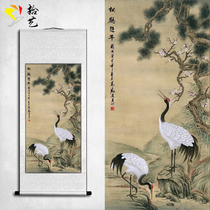 Chinese painting fine brushwork flower and bird Crane pine crane pine crane longevity gift classical vertical calligraphy painting rice paper scroll decoration hanging painting