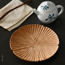 Jie straight hand-carved flower mouth wooden saucer Cherry wood solid wood plate Tea fruit plate cup pot pad mustard seed