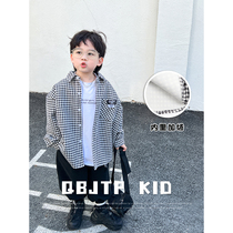Q Baojia childrens products boys shirts childrens winter plaid plus velvet shirts baby Korean fashion top coat tide