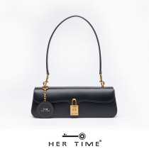 HER TIME Jenna baguette bag 2021 New Head layer cowhide underarm bag French retro shoulder bag