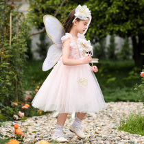 Girls Butterfly Dress Childrens Performance Princess Dress Tone Shirt Dress with Wings Skirt Girl Performance Clothing Summer