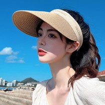 Grass-knitted duck tongue hollow top hat Child spring-autumn beach sunscreen sunscreen hat straw hat Summer cover 100 lap