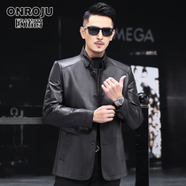 Haining leather leather mens first layer of cowhide down jacket long autumn slim leather jacket leather windbreaker jacket