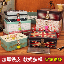 Vintage iron box with lock storage box Key password Desktop cosmetics storage Household jewelry collection small box