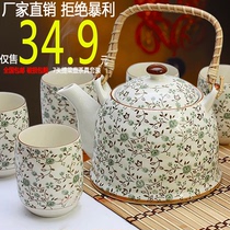 Explosive special ceramic Kung Fu tea set household large capacity 7-head beam teapot Japanese style cherry blossom cup