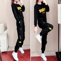 Sports suit womens Spring and Autumn Tide brand loose fashion overalls foreign-style clothes casual two-piece Winter plus velvet thickened