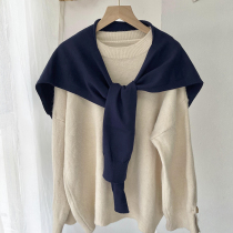 Korean version of net red knitted small shawl female outside Spring and Autumn shirt skirt sweater fake collar blue shoulder autumn