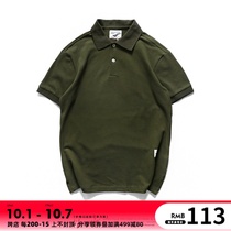 LifeCycle new Ami Kazi light retro wash water solid color lapel polo shirt mens army green short sleeve t-shirt