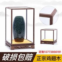 Custom Buddha statue glass cover transparent box crafts dust cover strange stone wood carving ornaments chicken wing wood treasure cage display