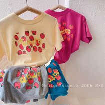 Furious push childrens clothing spring and summer new Korean girl little cute tomato short sleeve T-shirt material knock candy color cotton