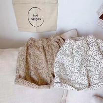 Thin cotton printed bear shorts childrens clothing 2021 New Korean Children Baby Joker hemp cotton cartoon casual pants tide