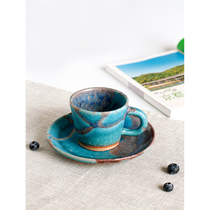 Japan imported Shinraku-yaki craftsman-made coarse pottery blue glaze series Mug Black tea espresso cup and saucer