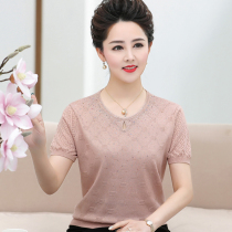 Middle aged female ocean gas summer style mulberry silk short sleeve big code mom loaded with mast code round neckline ice silk T-shirt thin