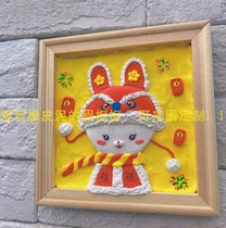 Hat Hat Year Rabbit Ultra-light clay rubber mud wall relief handmade school handwork product