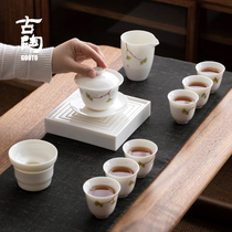 Hand-painted kung fu tea set home Chinese white porcelain bowl teapot tea cup office hospitality set