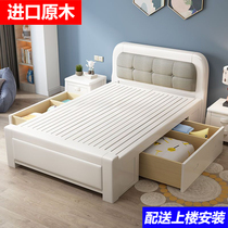 Full solid wood single bed 1 meter 12 M simple small apartment children 1 35 1 5 meters wide white household storage bed