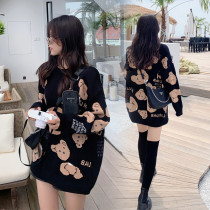 Sweater womens autumn and winter size fat mm loose lazy wind long Joker thick pullover bear knitted coat tide
