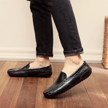 2021 summer new Doudou shoes mens leather soft leather breathable Korean lazy shoes British business leather shoes driving shoes