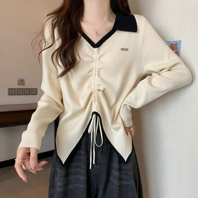 taobao agent Sexy knitted autumn sweater, long-sleeve, plus size, polo collar, fitted