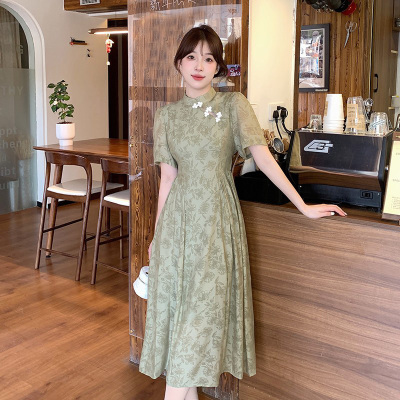 taobao agent Summer dress, cheongsam, plus size, with short sleeve, Chinese style, 2023 collection, slim fit, A-line