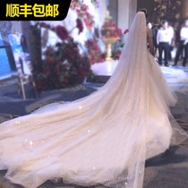 The brides main wedding veil long tail champagne headgear Diamond Starry Sky Super fairy series photo props