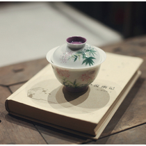 ) Dont read) Drunk Butterfly hand-painted lid bowl thin tire not hot and high temperature hand-glazed tea tea cup