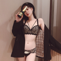 Sexy big leopard fried BAO WEN underwear set small chest gathering bra women without steel ring aa cup bra