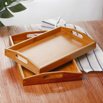 Bamboo wood tea tray tray rectangular commercial household put teacup bamboo water cup display storage simple Japanese plate