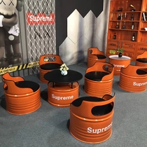 Trendy shop industrial style oil barrel sofa bar card seat milk tea shop office rest area wrought iron coffee table table and chair combination